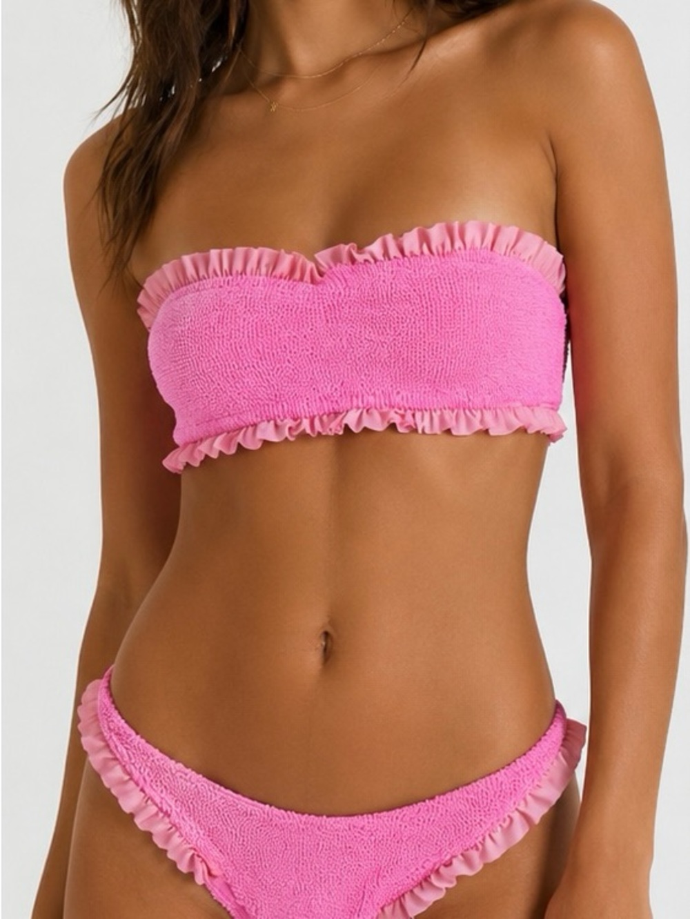 Hunza G x Pandora Sykes Tracey Pink Ruffle Frill Bikini Top & Bottom OS - Picture 2 of 4